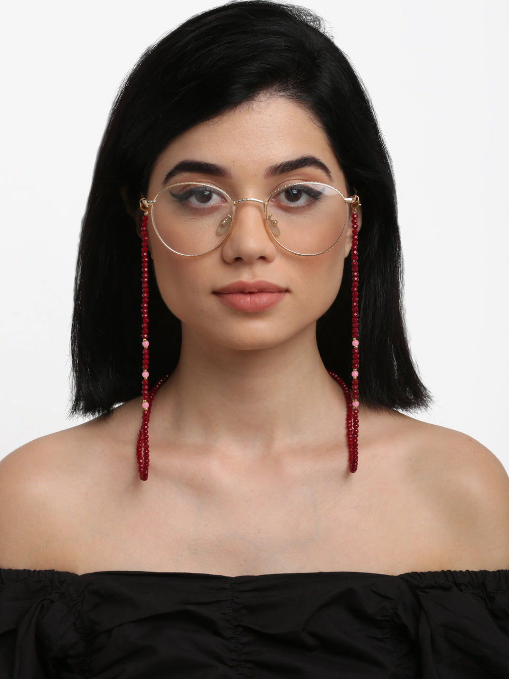 Stone And Gold-Polished Mask Chain - Ruby Raang