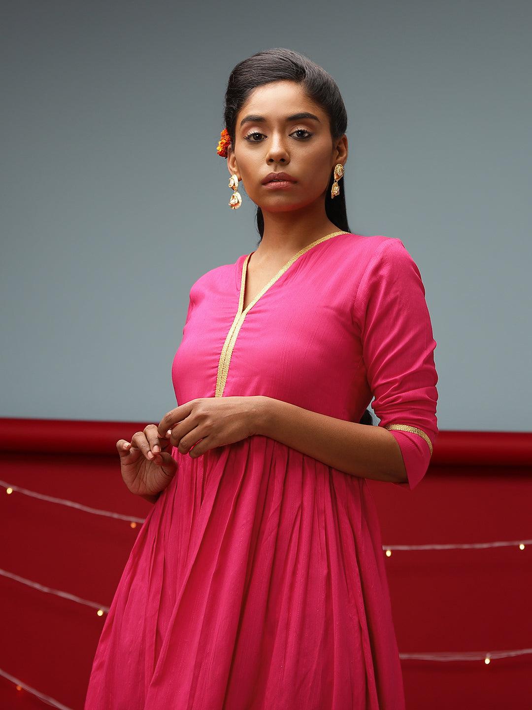 trueBrowns Pink Gold Lace Dress