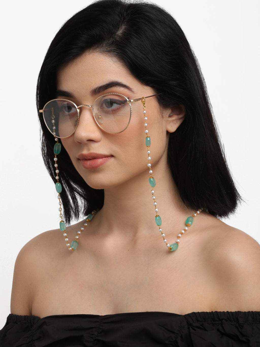 Stone And Gold-Polished Mask Chain - Ruby Raang