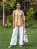 Gharana India Chanderi Chikankari Golden Beige Top