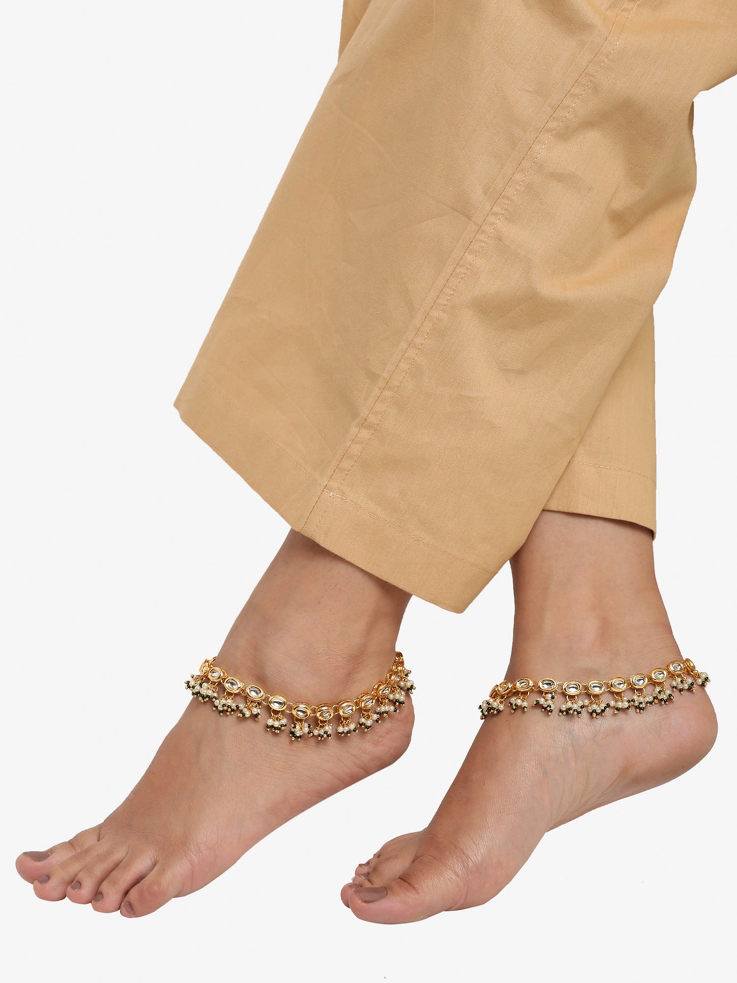 White Gold-Polished Anklets Set Of 2 - Ruby Raang