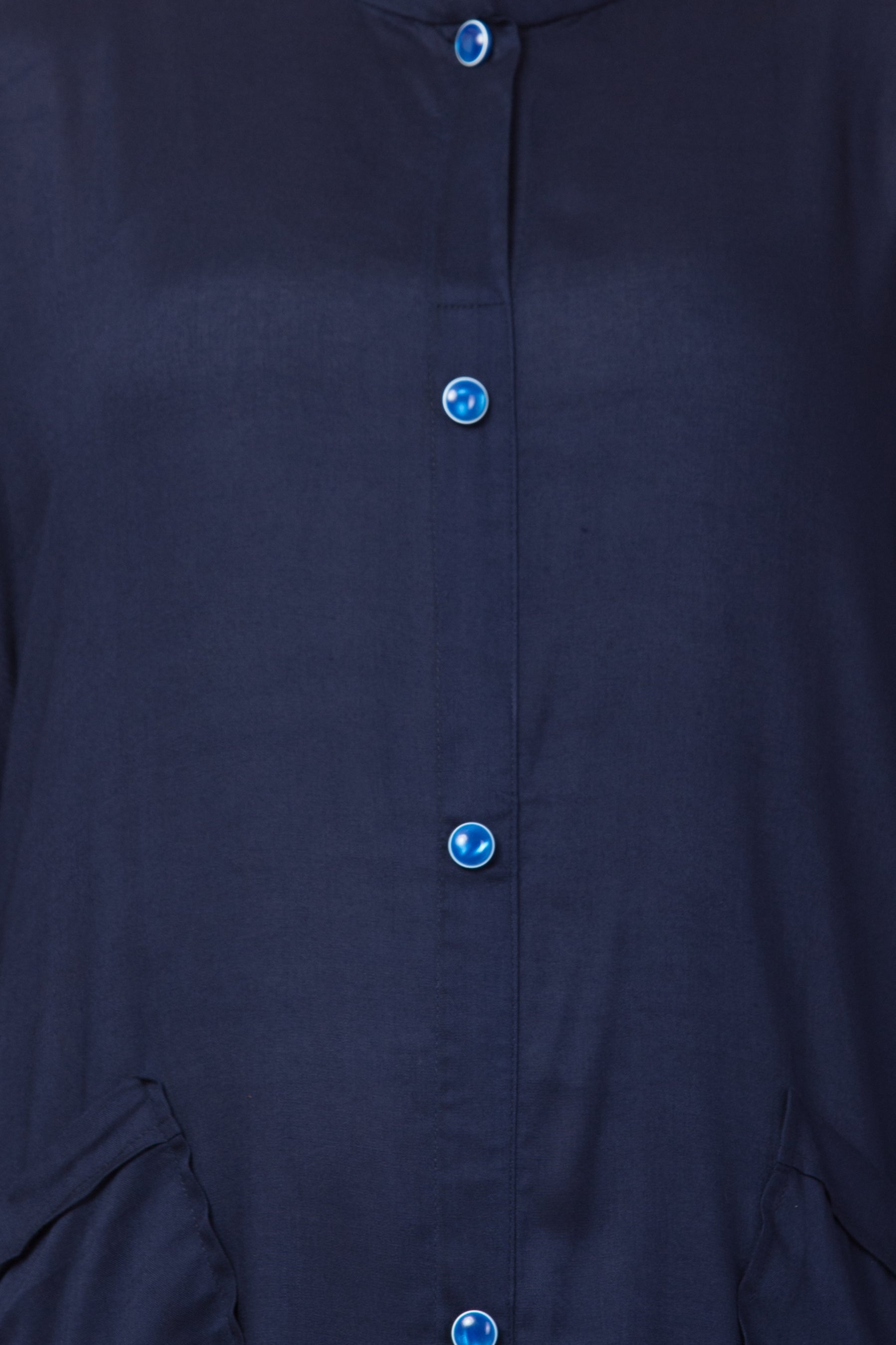 Bashariya Simple Front Open Abaya In Rayon Fabric With Pockets - NavyBlue