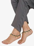 Women's Green Gold-Polished Anklets Set Of 2 - Ruby Raang