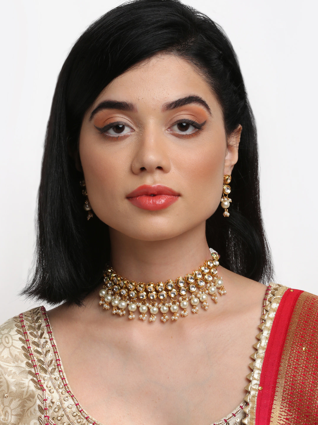 Kundan Choker With Earrings - Ruby Raang