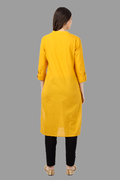 House of RP Women's Yellow Solid Cotton Straight Kurta