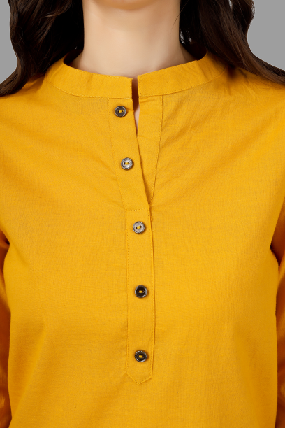 House of RP Women's Yellow Solid Cotton Straight Kurta