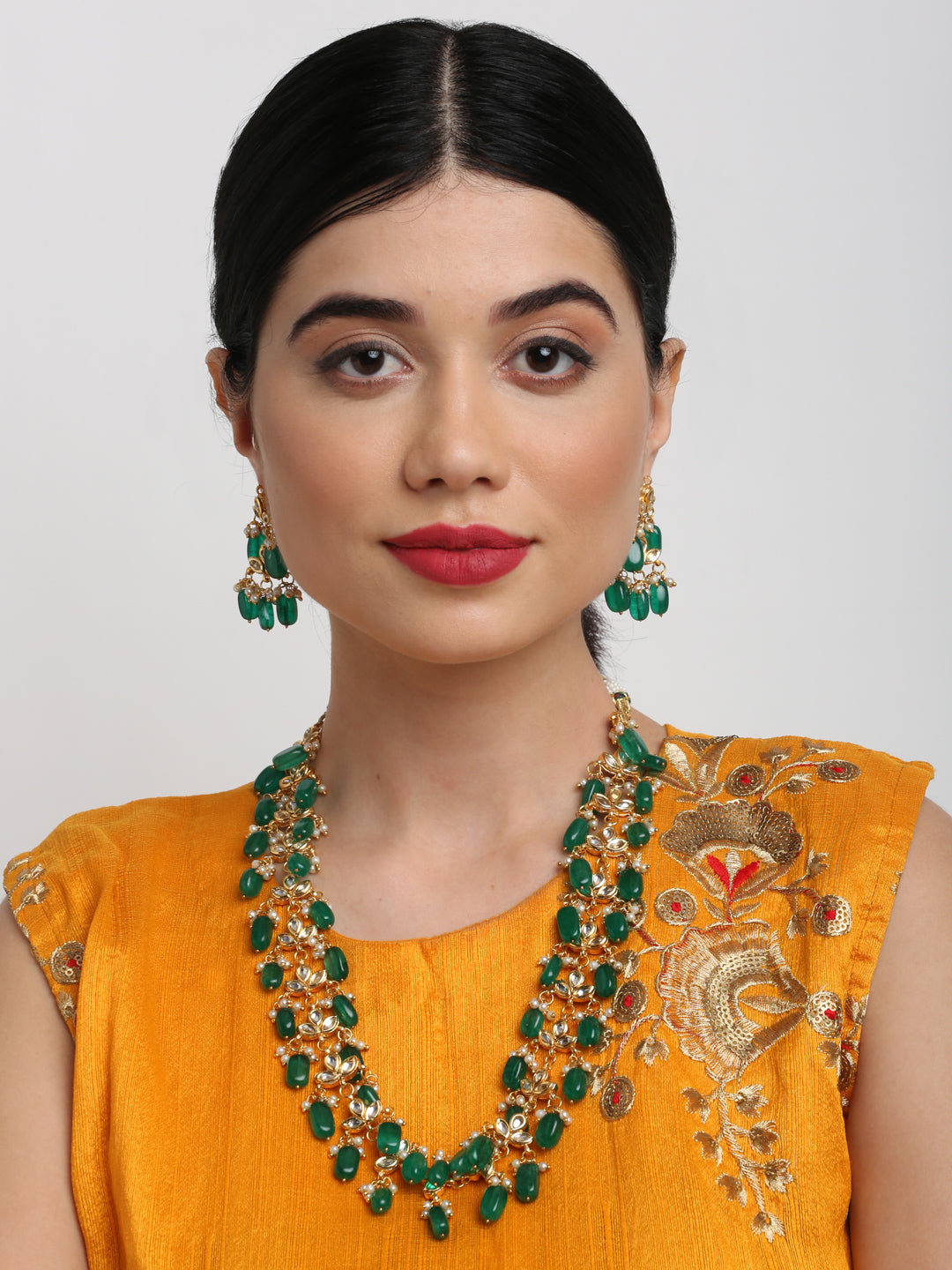 Kundan Neckpiece With Earrings - Ruby Raang
