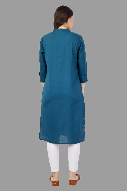 House of RP Women's Light Blue Solid Cotton Straight Kurta