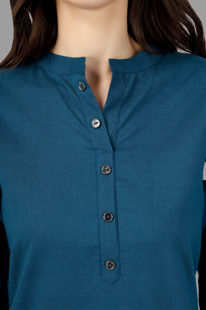 House of RP Women's Light Blue Solid Cotton Straight Kurta