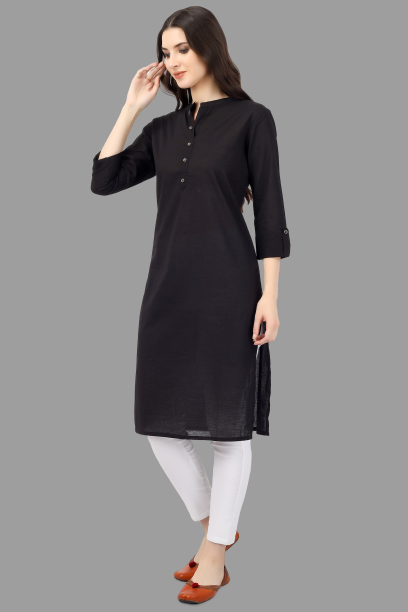 House of RP Women's Black Solid Cotton Straight Kurta