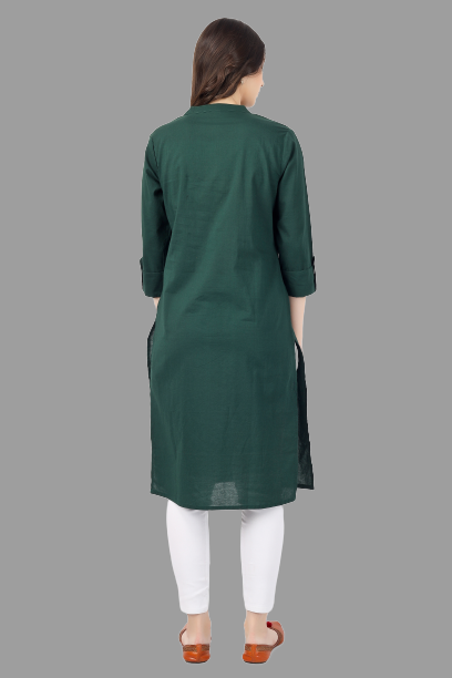 House of RP Women's Green Solid Cotton Straight Kurta
