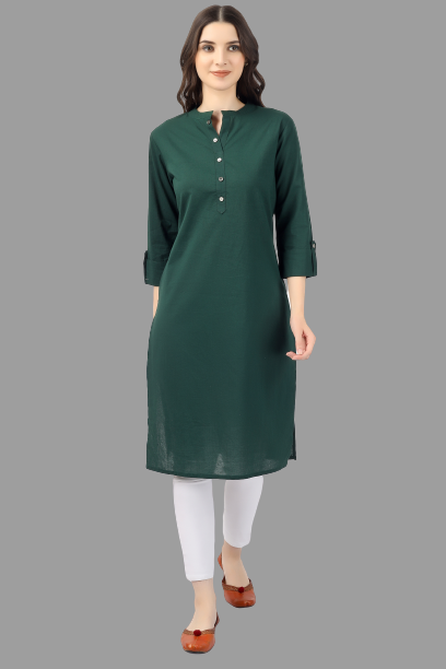 House of RP Women's Green Solid Cotton Straight Kurta