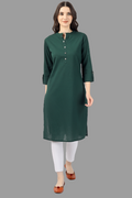 House of RP Women's Green Solid Cotton Straight Kurta
