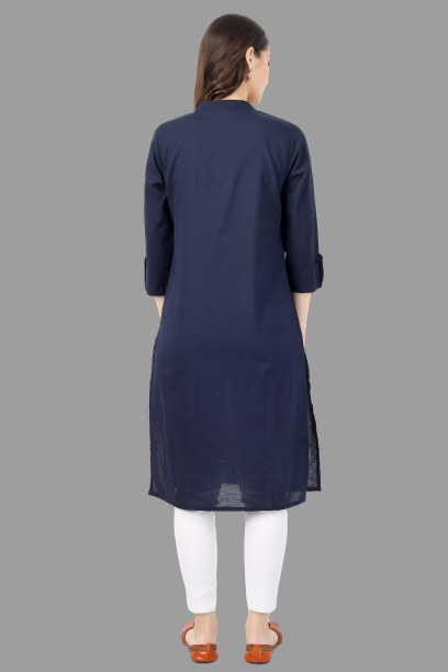 House of RP Women's Blue Solid Cotton Straight Kurta
