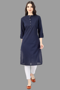 House of RP Women's Blue Solid Cotton Straight Kurta