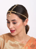 Gold-Polished White Kundan Beaded Matha Patti - Ruby Raang
