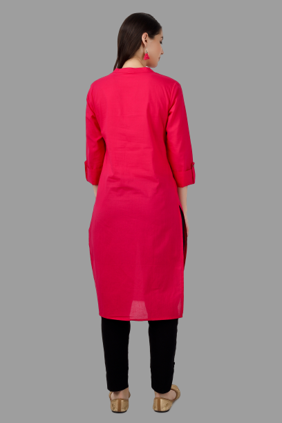 House of RP Women's Pink Solid Cotton Straight Kurta