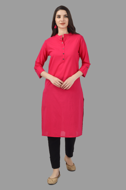 House of RP Women's Pink Solid Cotton Straight Kurta