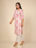 Aramya Straight Soft Cotton Floral Print Women's Kurta - White