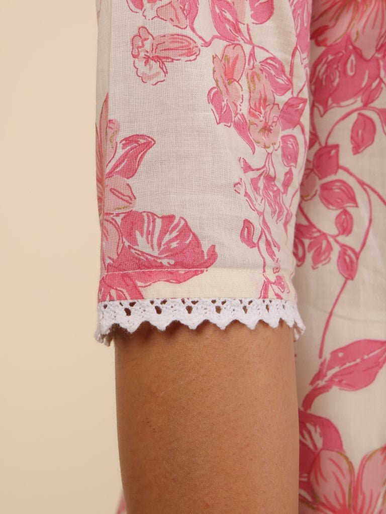 Aramya Straight Soft Cotton Floral Print Women's Kurta - White