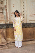 Rangreza Ethnic Eliza Georgette Chikankari Kurta With Inner (Set Of 2) Yellow