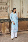 Rangreza Ethnic Eliza Georgette Chikankari Kurta With Inner (Set Of 2) Blue