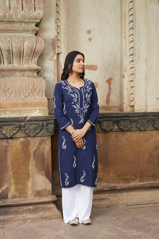 Rangreza Ethnic Saundarya Rayon Kurta Dark Blue