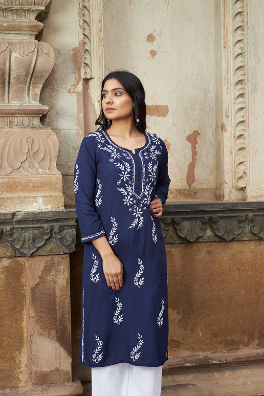 Rangreza Ethnic Saundarya Rayon Kurta Dark Blue
