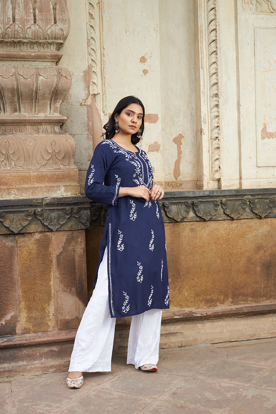 Rangreza Ethnic Saundarya Rayon Kurta Dark Blue