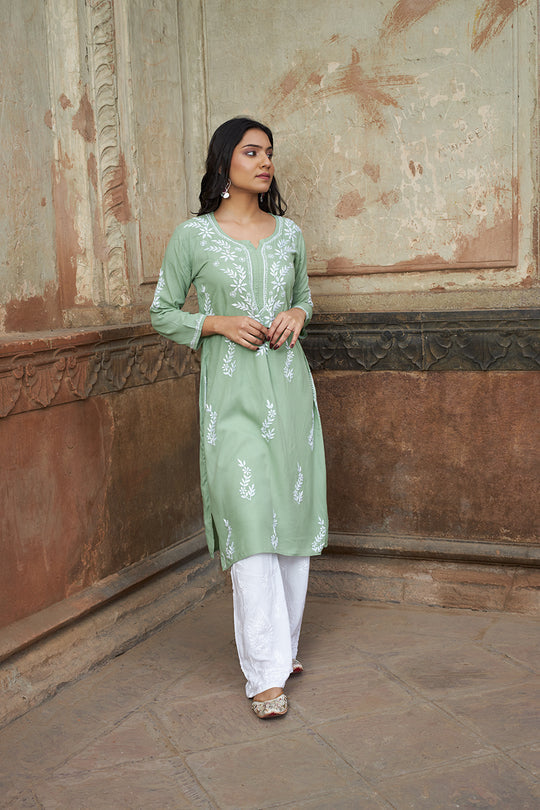 Rangreza Ethnic Saundarya Rayon Kurta Pastel Green