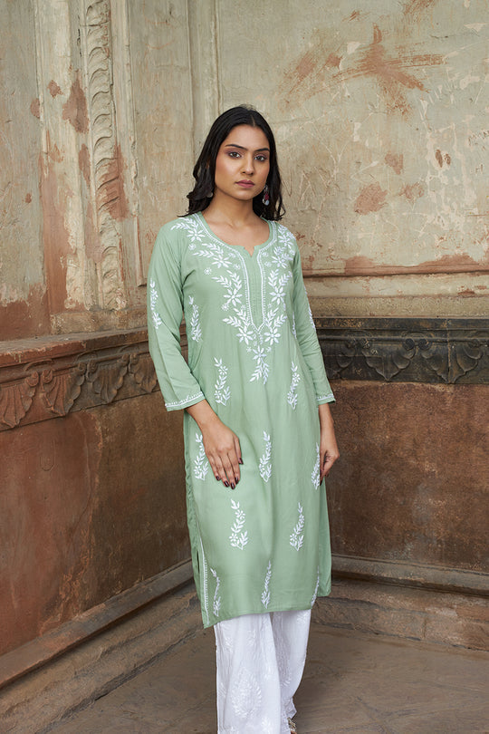 Rangreza Ethnic Saundarya Rayon Kurta Pastel Green