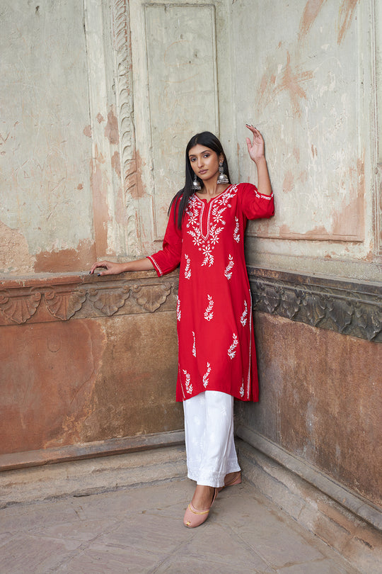 Rangreza Ethnic Saundarya Rayon Kurta Red