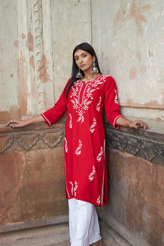 Rangreza Ethnic Saundarya Rayon Kurta Red