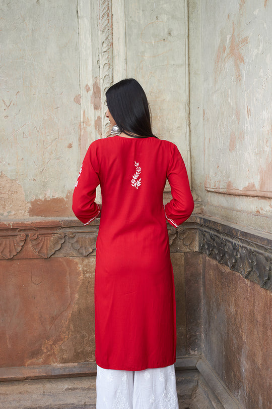 Rangreza Ethnic Saundarya Rayon Kurta Red