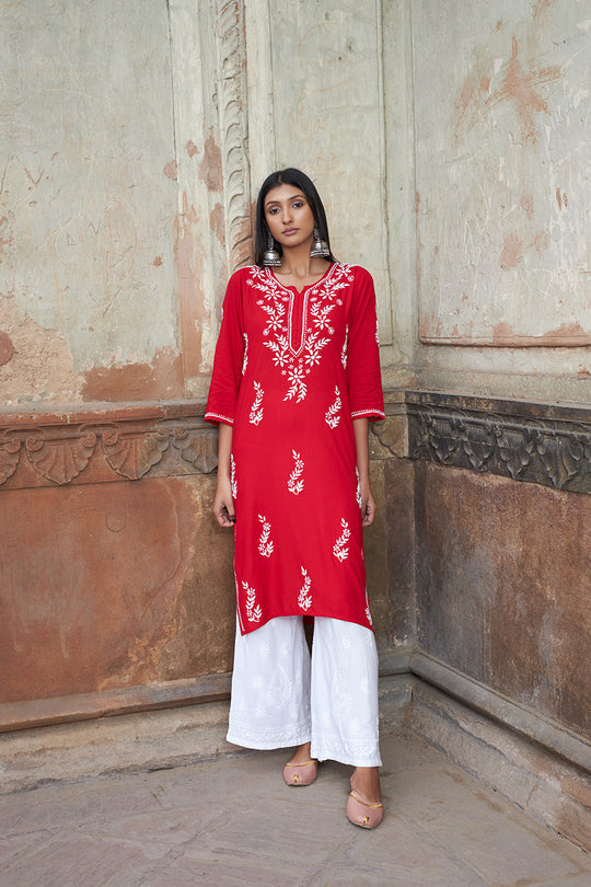 Rangreza Ethnic Saundarya Rayon Kurta Red