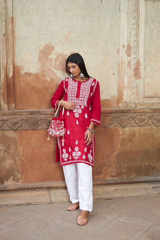 Rangreza Ethnic Alifa Cotton Kurta Maroon