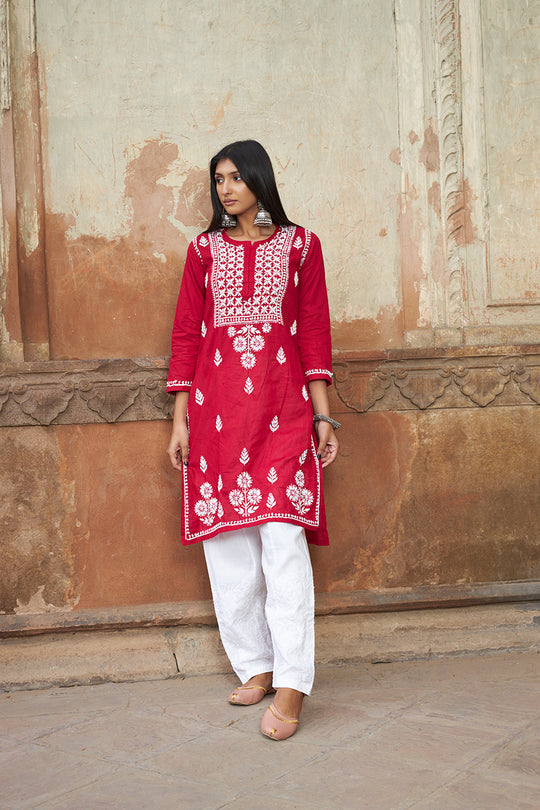 Rangreza Ethnic Alifa Cotton Kurta Maroon