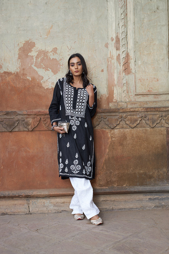 Rangreza Ethnic Alifa Cotton Kurta Black