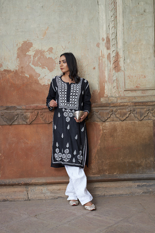 Rangreza Ethnic Alifa Cotton Kurta Black