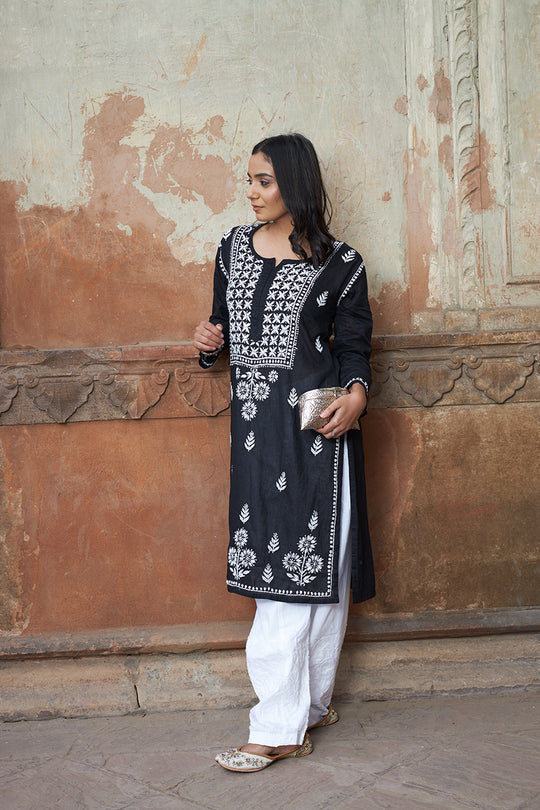 Rangreza Ethnic Alifa Cotton Kurta Black