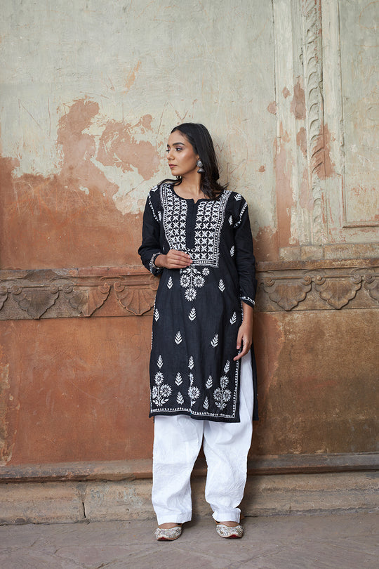Rangreza Ethnic Alifa Cotton Kurta Black