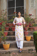 Rangreza Ethnic Leela Mulmul Chikankari Kurta Yellow