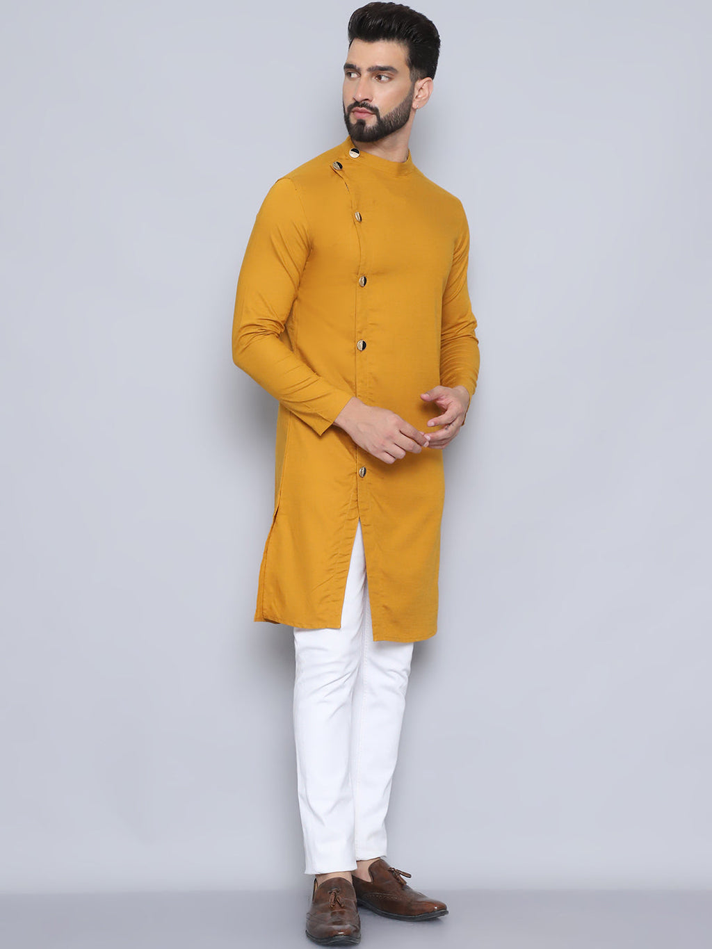Even Apparels Men's Pure Cotton Yellow Sherwani Kurta