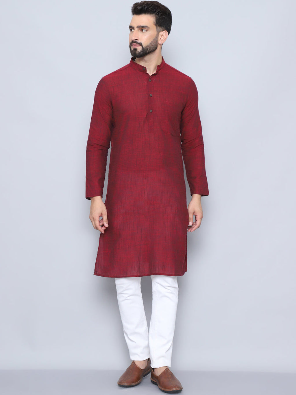 Even Apparels Men's Pure Cotton Maroon Kurta
