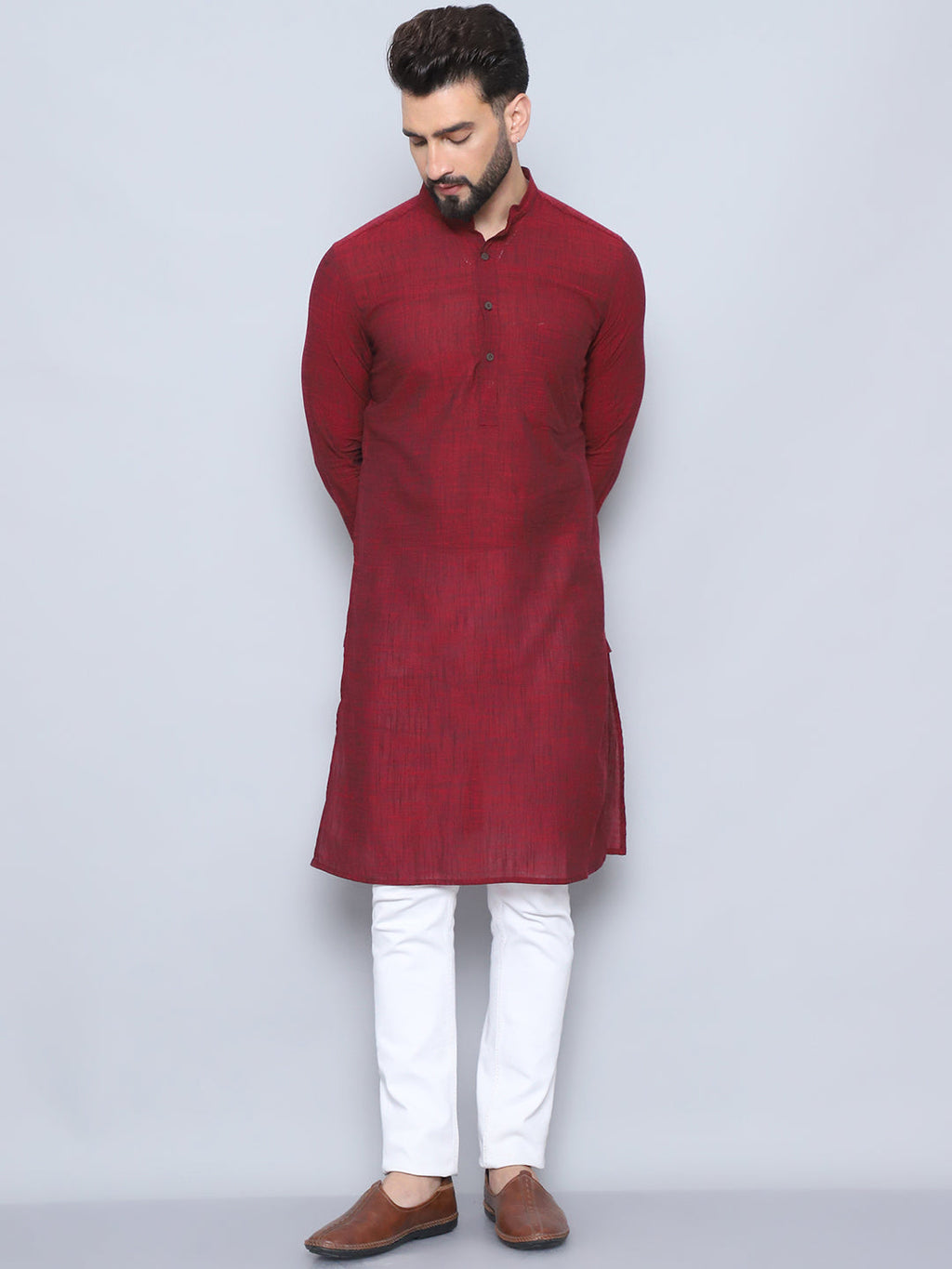 Even Apparels Men's Pure Cotton Maroon Kurta
