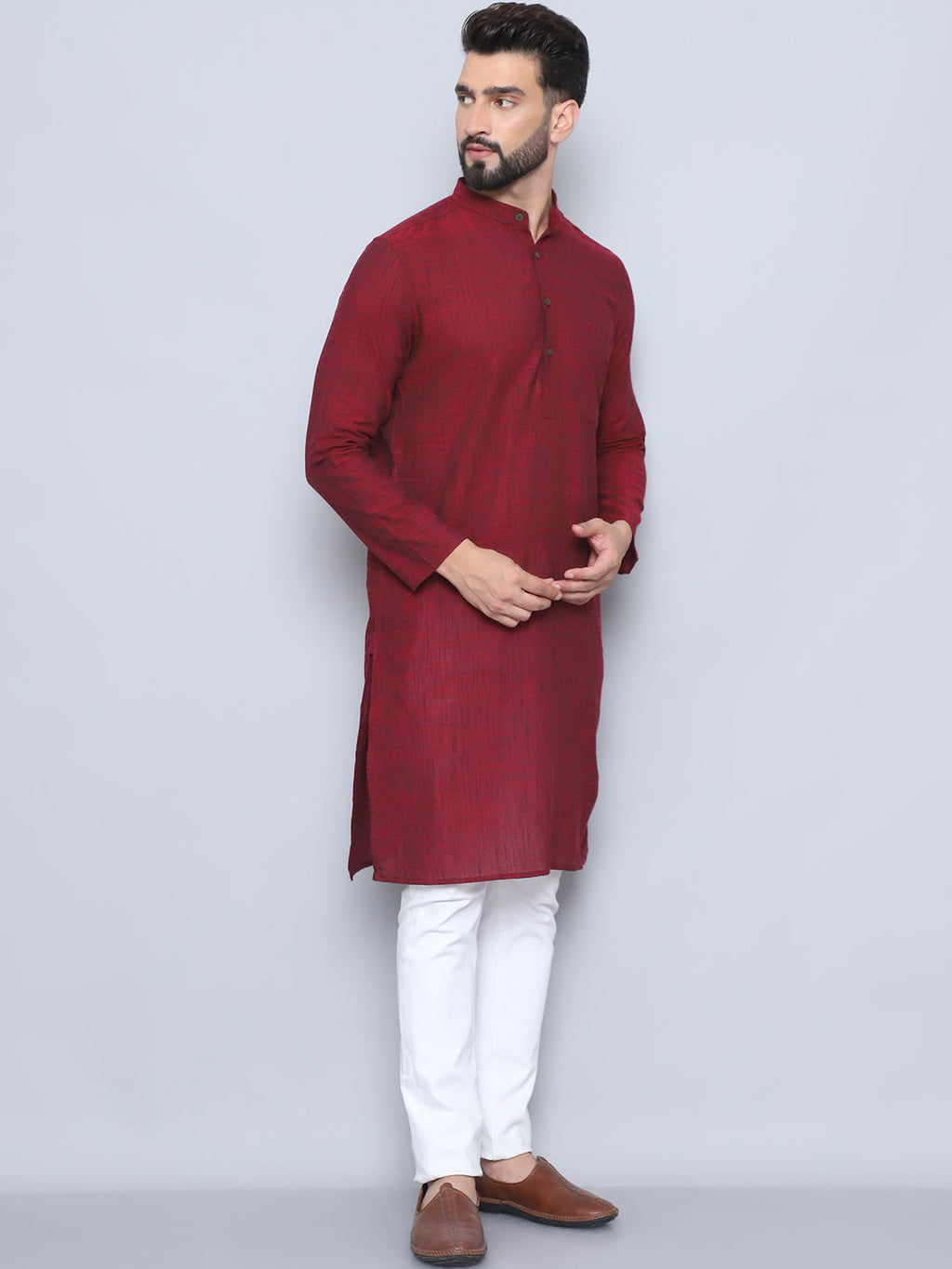 Even Apparels Men's Pure Cotton Maroon Kurta