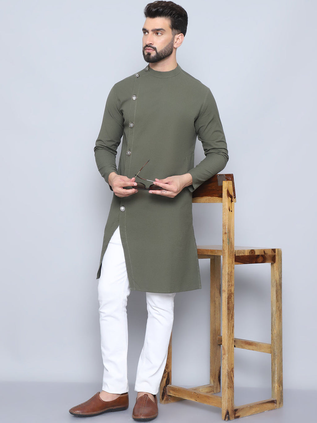 Even Apparels Men's Pure Cotton Green Sherwani Kurta