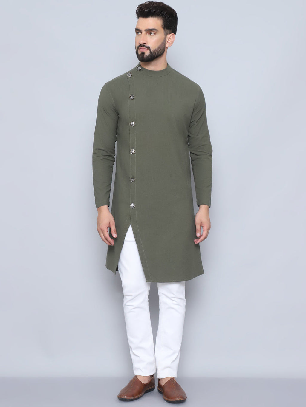 Even Apparels Men's Pure Cotton Green Sherwani Kurta