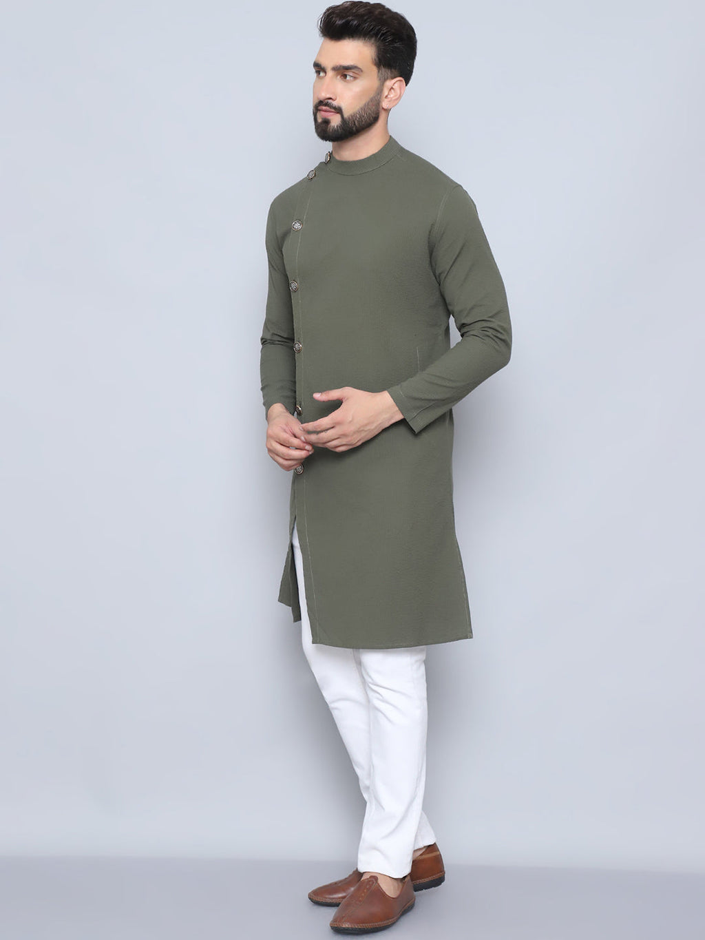 Even Apparels Men's Pure Cotton Green Sherwani Kurta