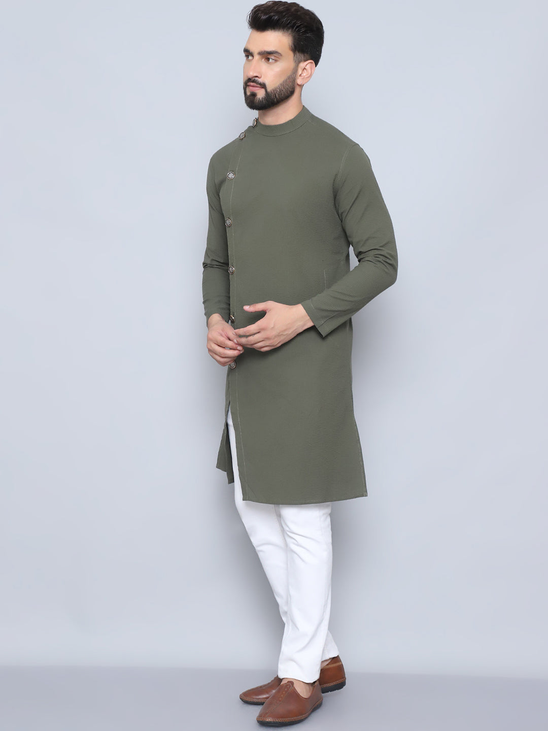 Even Apparels Men's Pure Cotton Green Sherwani Kurta